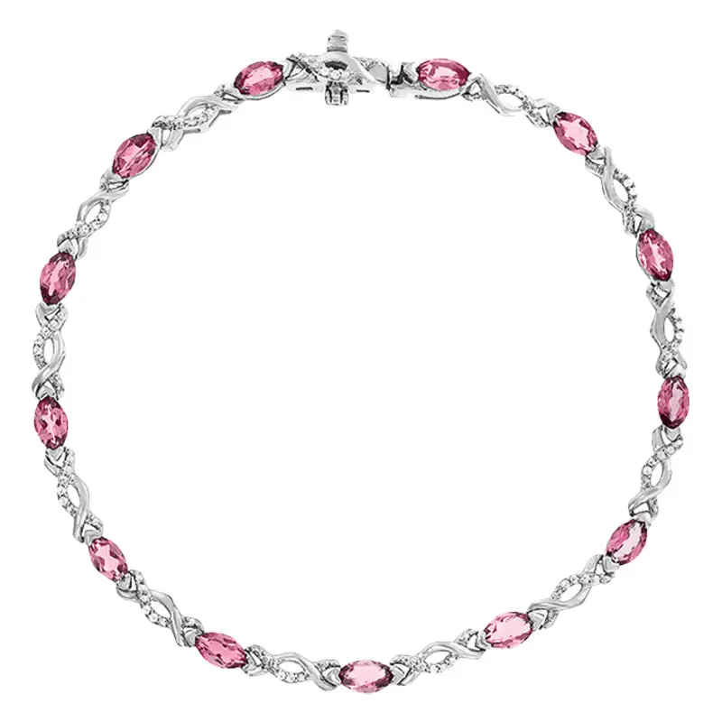 Aurora - Bracelet, Or Blanc 750, Tourmalines roses & Diamants, Longueur 19 cm