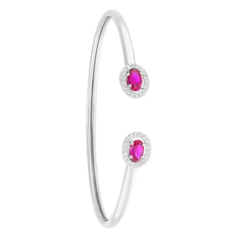 Rosatella - Bracelet Flexible Or Blanc 750, Diamants & Rubis Ovale