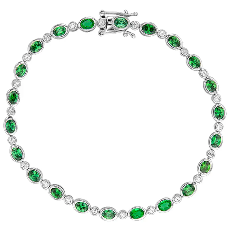 Ancelys - Bracelet Ines Or Blanc Diamants & Emeraude, Longueur 18 cm