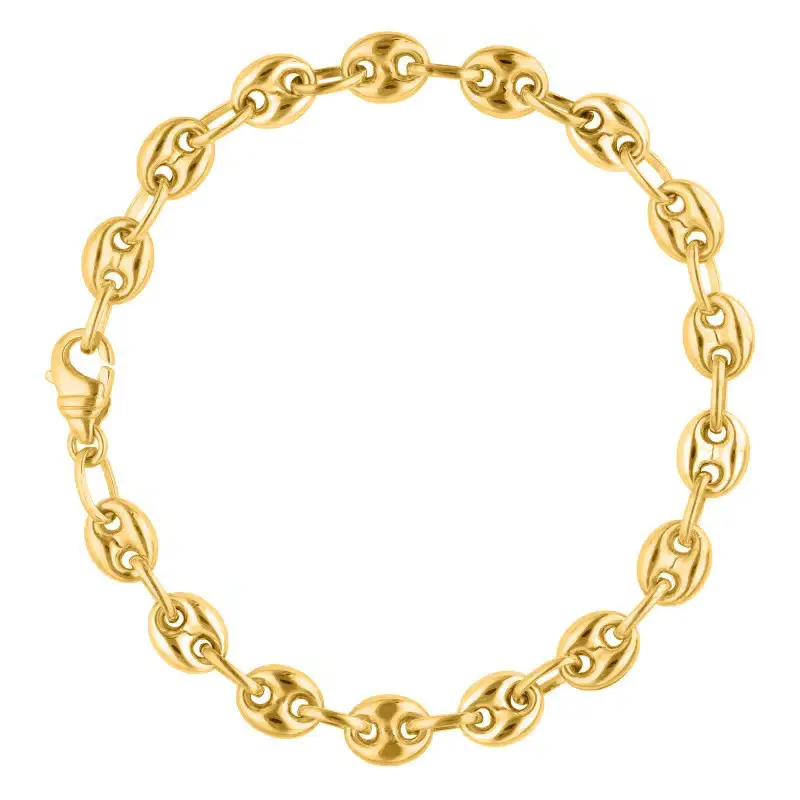 Manillon - Bracelet Grain de Café Creux, Or Jaune 750, Longueur 19 cm, Largeur 14,00 mm