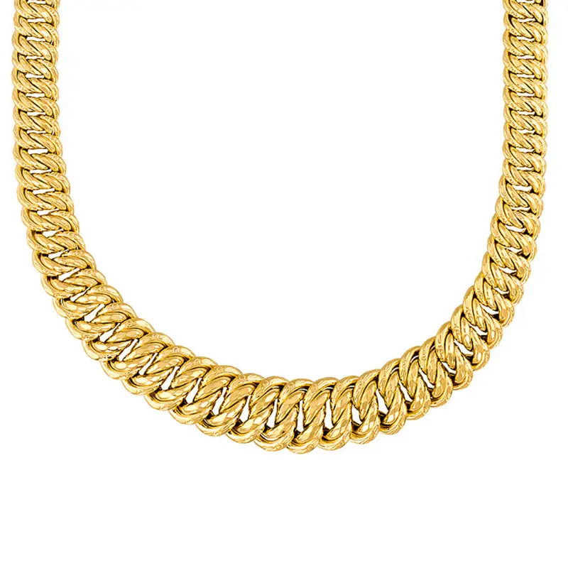 Manillon - Chaîne Maille Américaine en Or Jaune 750, Longueur 50 cm, Largeur de 10 mm à 12 mm