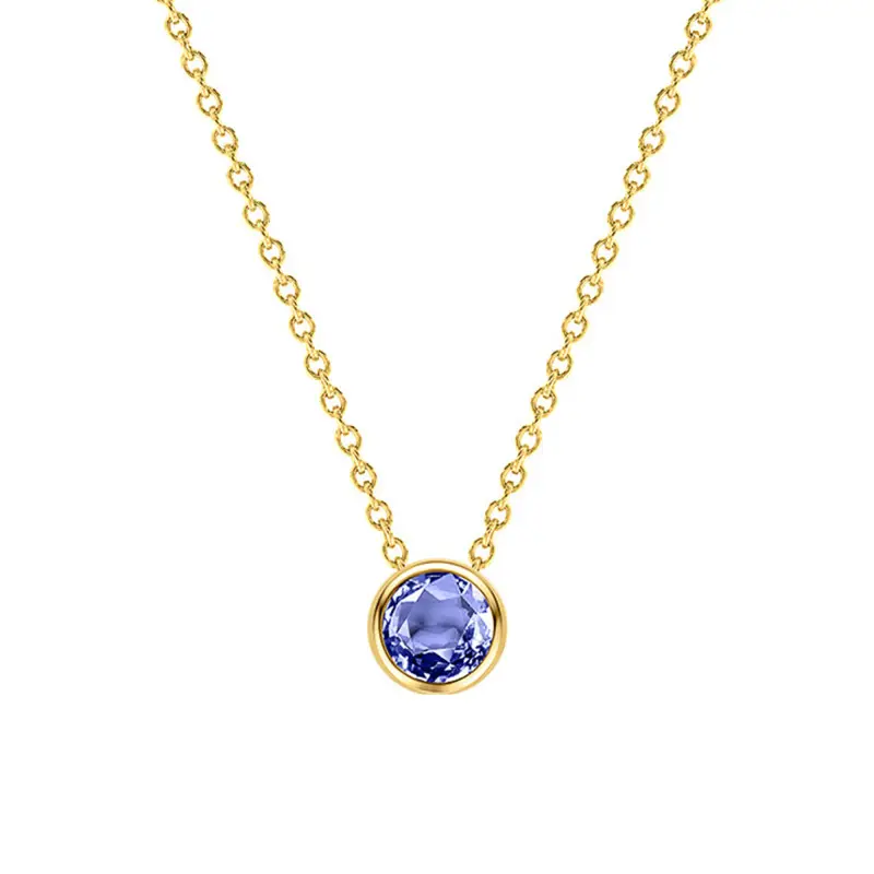 Ocarat - Collier Rond en Or Jaune 750 & Tanzanite Bleue, Longueur de 38 cm à 45 cm