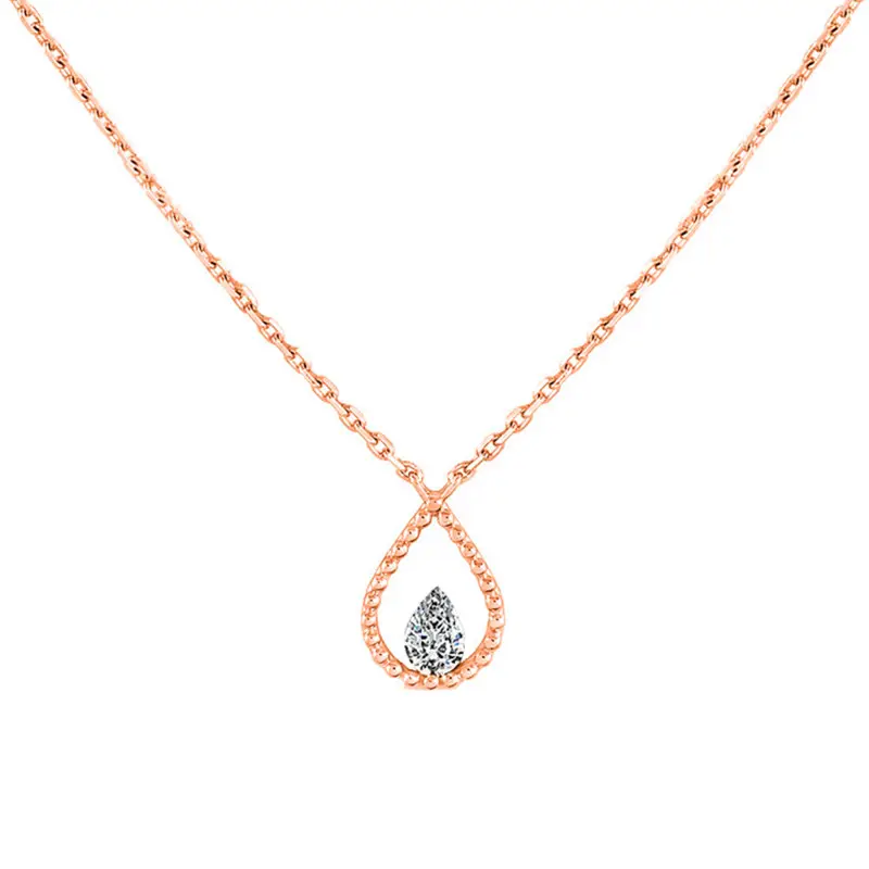 Divine - Collier Palline Poire en Or Rose 750 & Diamant 0,10 ct FSI, Longueur 40 cm