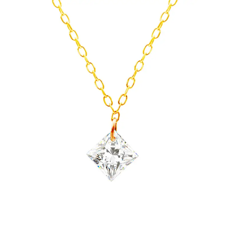 Demetra - Collier Etoile en Or Jaune 750 & Diamant de Synthèse 0,30 ct, Longueur 42 cm