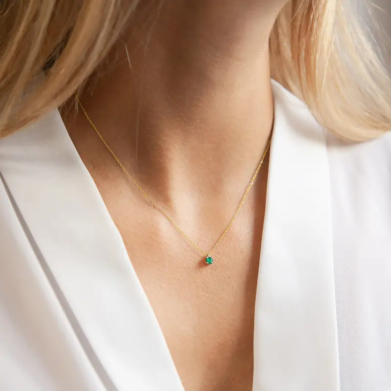 Demetra - Collier en Or Jaune 750 & Emeraude, Longueur de 40 cm à 42 cm – Image 2