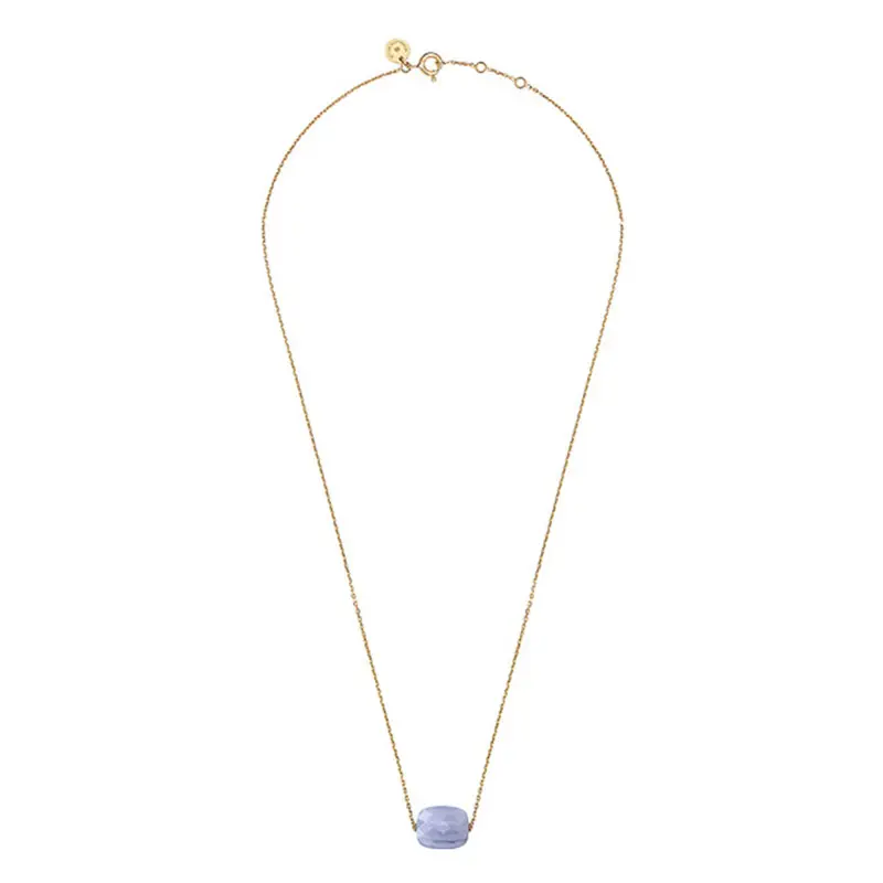 Morganne Bello - Collier en Or Jaune 750 & Agate Bleue Dentelle Coussin, Longueur Ajustable 42 cm – Image 2